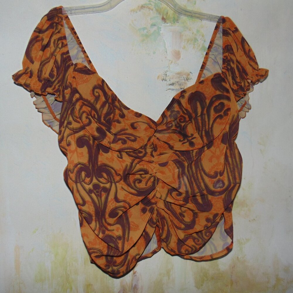 Pretty Little Things Corset Top Fleur De Lis 16 Coquette Boho Zip Back Cropped